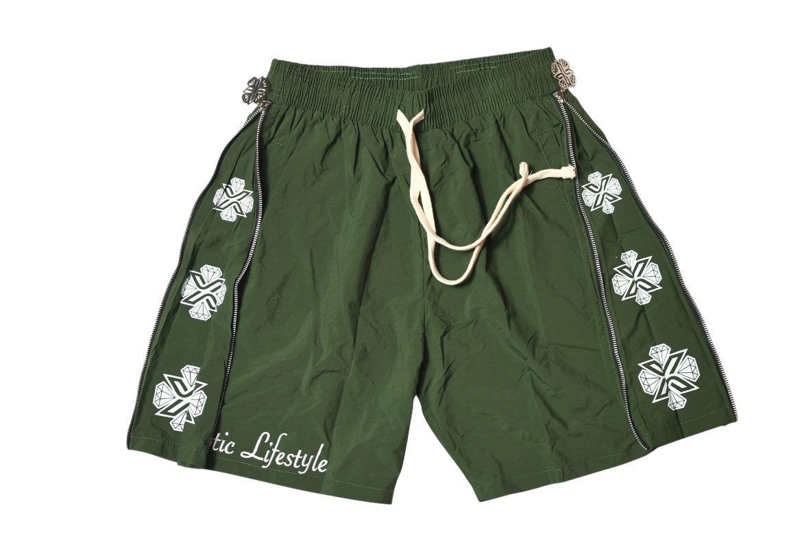 Xotic (Army Green)zip up logo nylon shorts