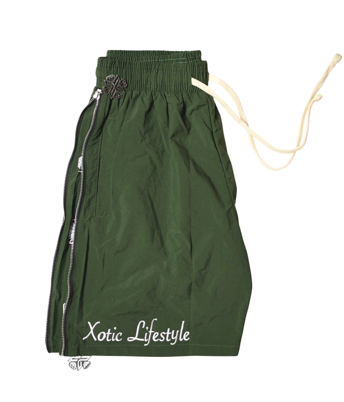 Xotic (Army Green)zip up logo nylon shorts