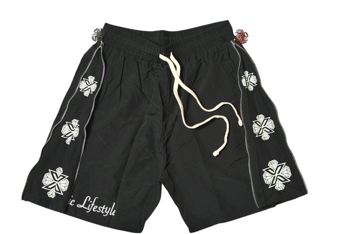 Xotic (Midnight Black)zip up logo nylon shorts
