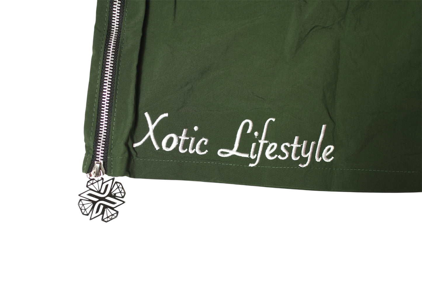 Xotic (Army Green)zip up logo nylon shorts