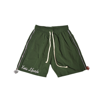 Xotic (Army Green)zip up logo nylon shorts