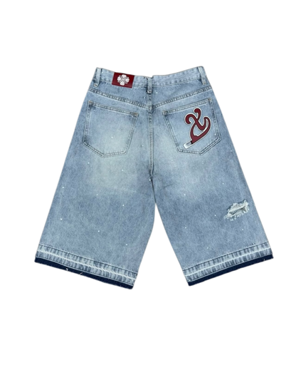 Leather Patch Denim Shorts