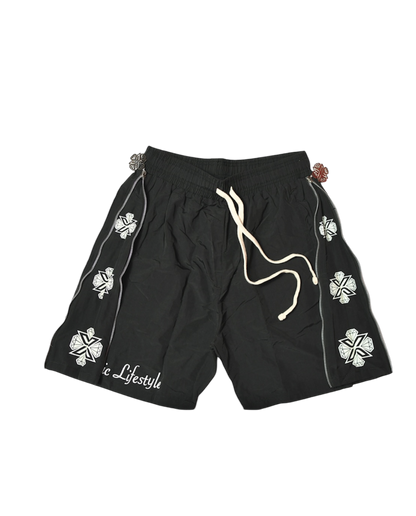 Xotic (Midnight Black)zip up logo nylon shorts