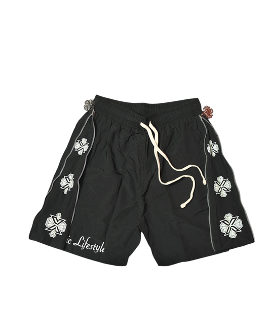 Xotic (Midnight Black)zip up logo nylon shorts