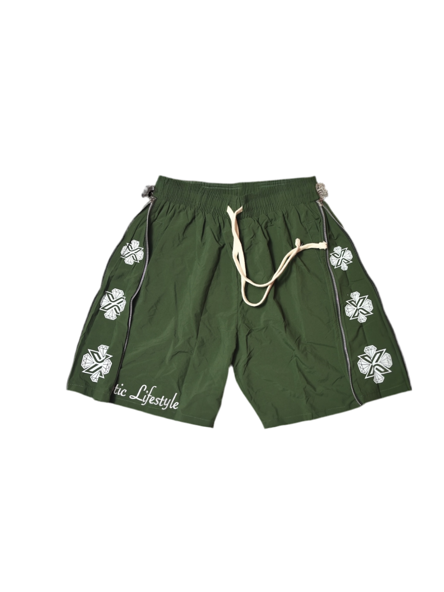 Xotic (Army Green)zip up logo nylon shorts