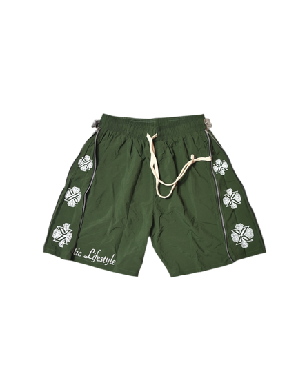 Xotic (Army Green)zip up logo nylon shorts