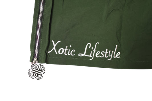 Xotic (Army Green)zip up logo nylon shorts