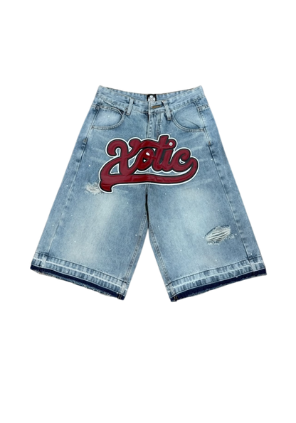 Leather Patch Denim Shorts