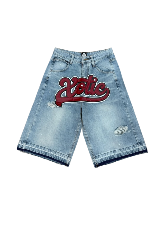 Leather Patch Denim Shorts